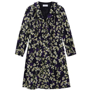 Hobbs London Navy Floral Zoe Dress with Ruffle Neck